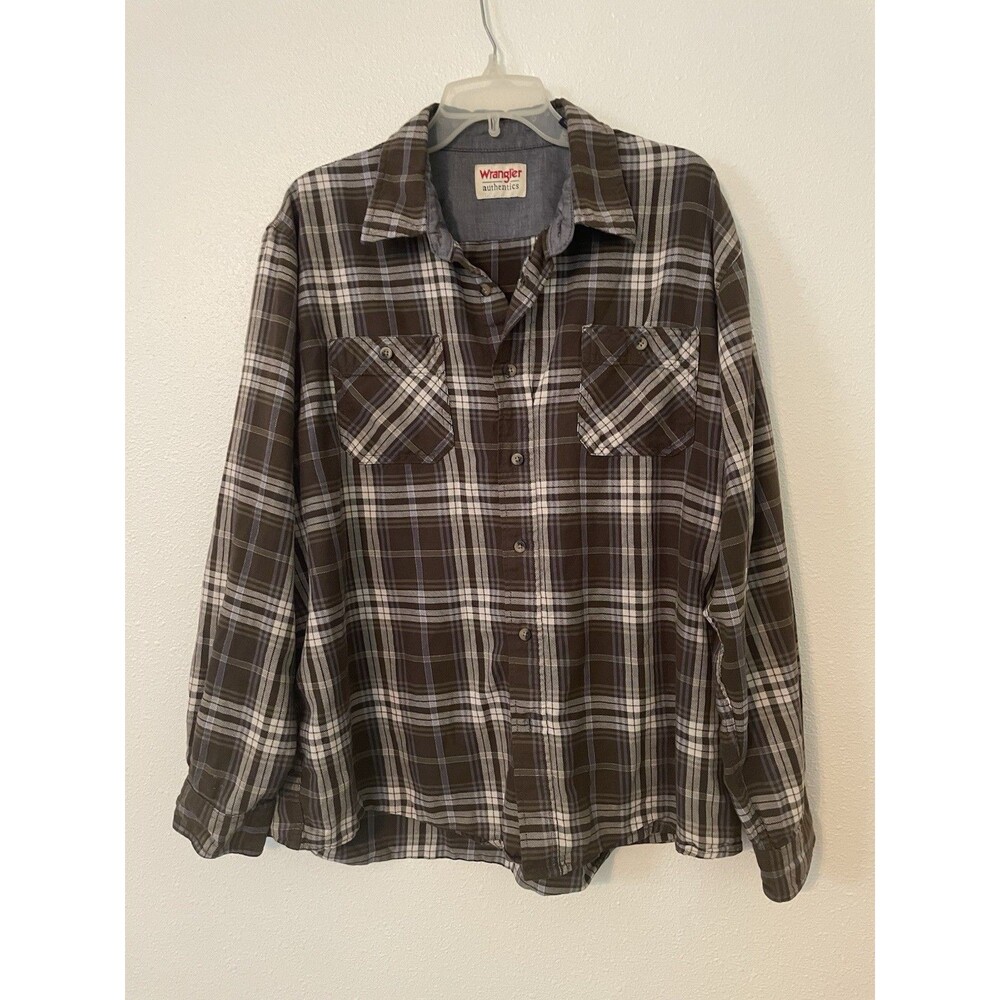 Pre Owned Men's Wrangler Authentics Long Sleeve Button Up Shirt Sz XL Green